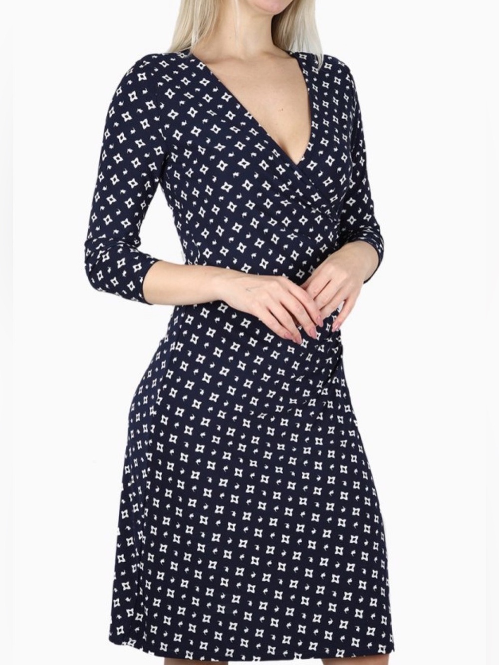 NWOT Ralph Lauren Navy and White Geometric Midi Dress - Picture 1 of 6